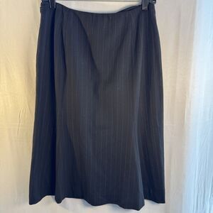 Ann Taylor LOFT Petites Wool Pinstripe Midi Skirt Black 6P Lined Career Work